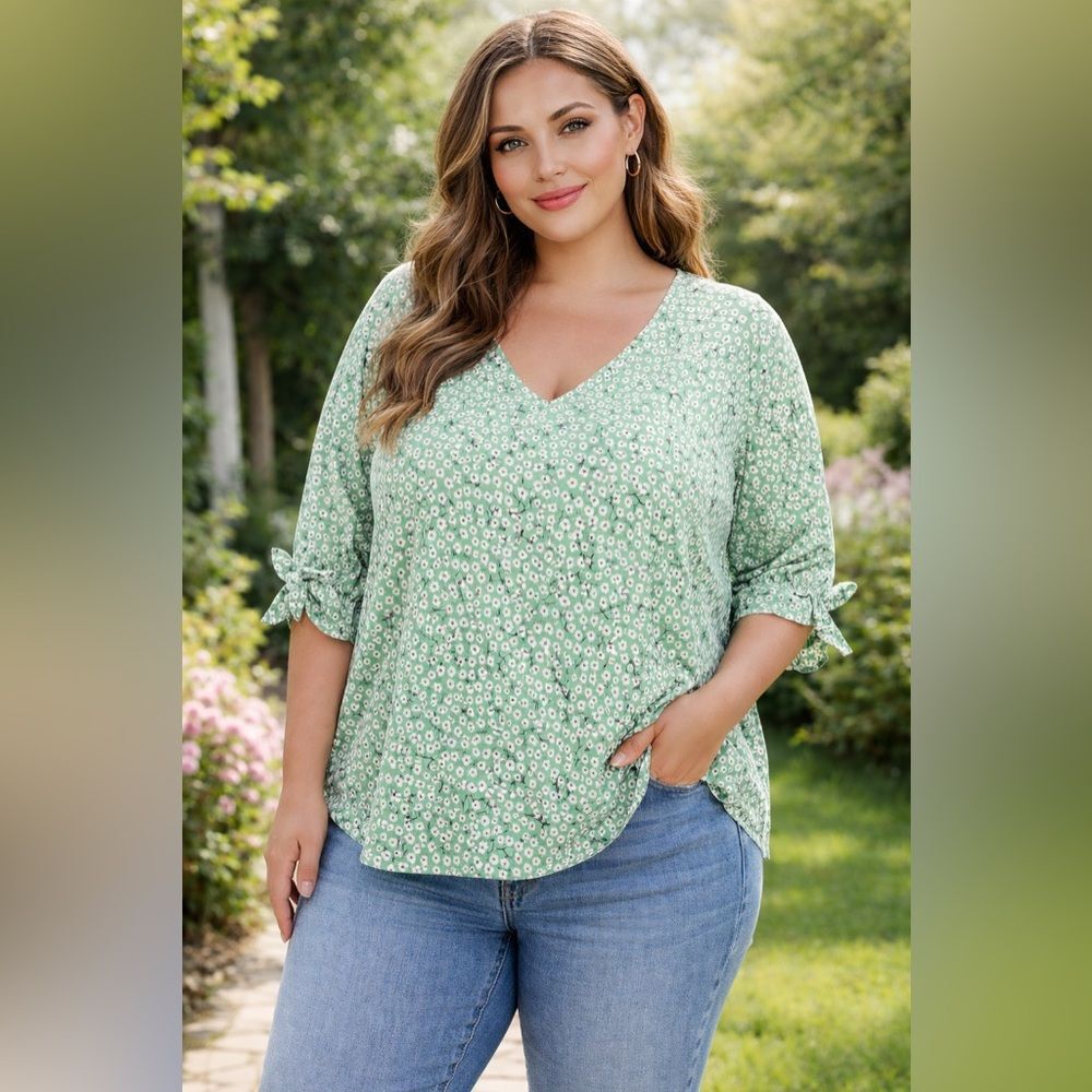 WELL WORN Green Floral Women's Top SZ 2X